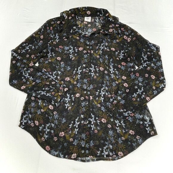 Cabi Sheer Floret Ruffle Long Sleeve Blouse - Picture 1 of 10